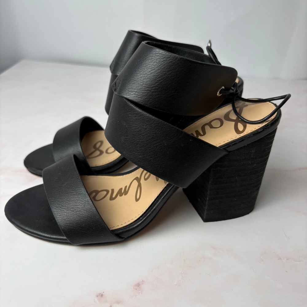 Sam Edelman Valerie Black Lace Up Block Heel Sandals Womens 7M Open Toe Chunky